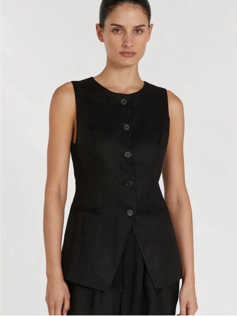 DISSH Alessia Black Sleeveless Vest with Button Front